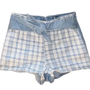 Urban Outfitters High Rise Plaid Tie Denim Shorts